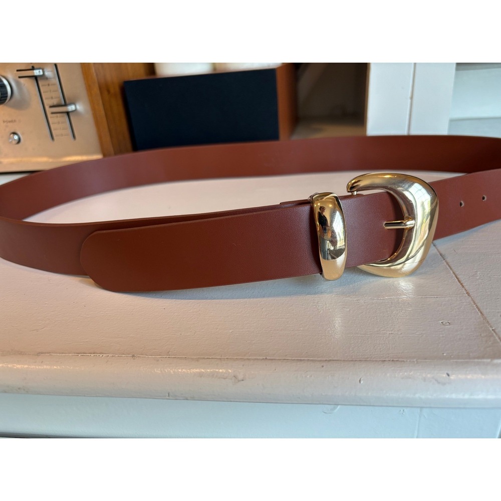 Good American Brown Leather Belt with Gold Buckle - Picture 6 of 8